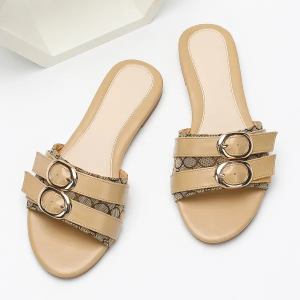 DOUBLE BUCKLE NON-SLIP FLAT WOMEN'S SLIPPER GB-8246